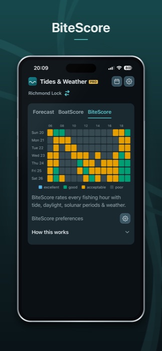 Il calendario MorsoScore, che valuta ogni ora di pesca
